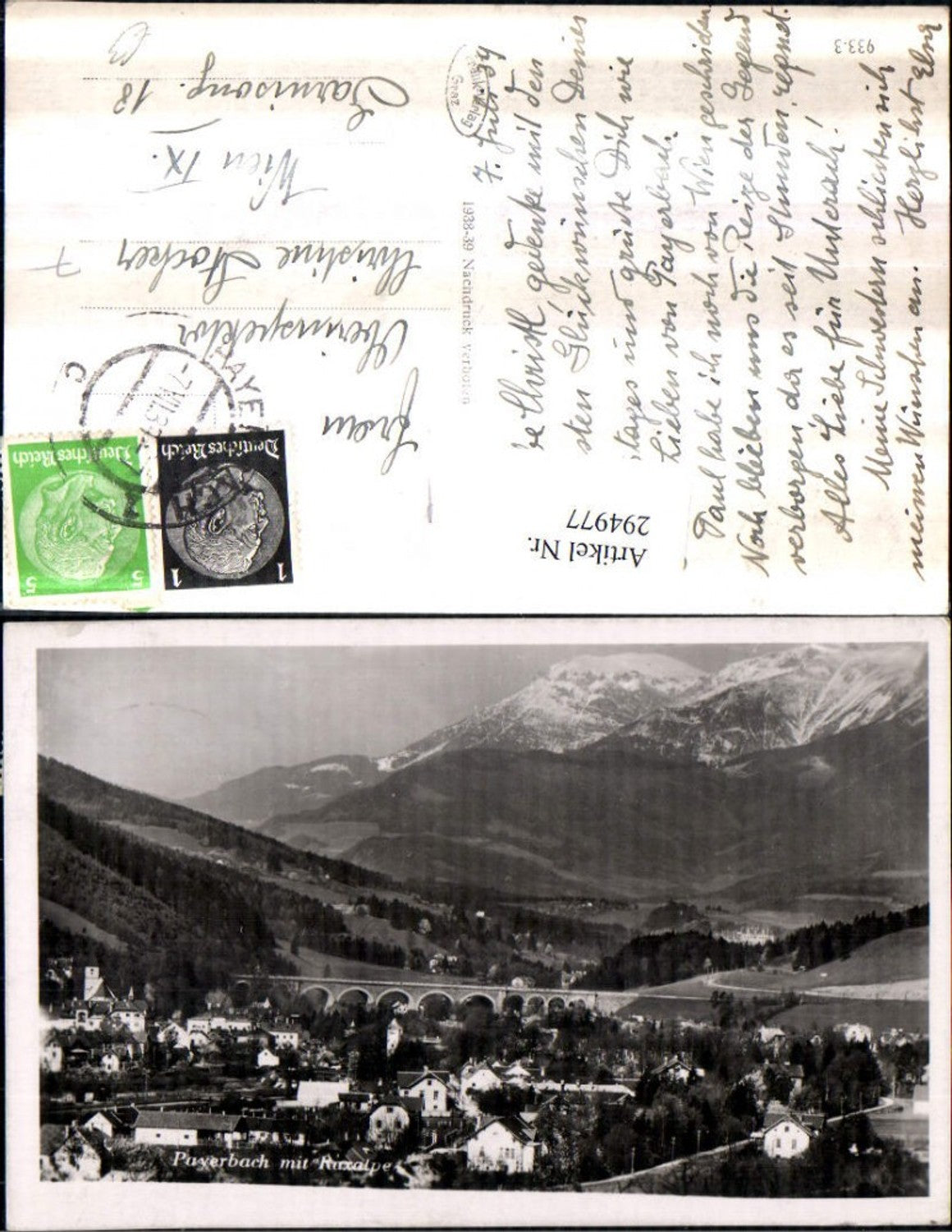 294977,Payerbach Totale m. Viadukt Brücke u. Raxalpe Bergkulisse