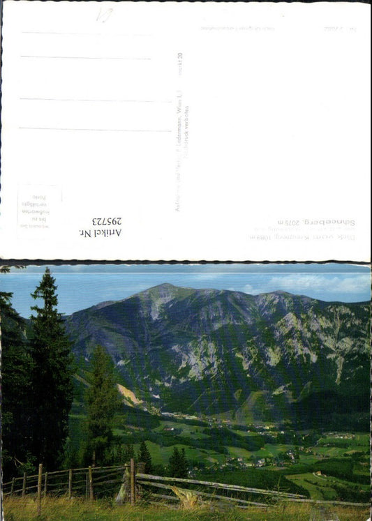295723,Blick vom Kreuzberg auf Edlach Hirschwang u. Schneeberg Totale Bergkulisse