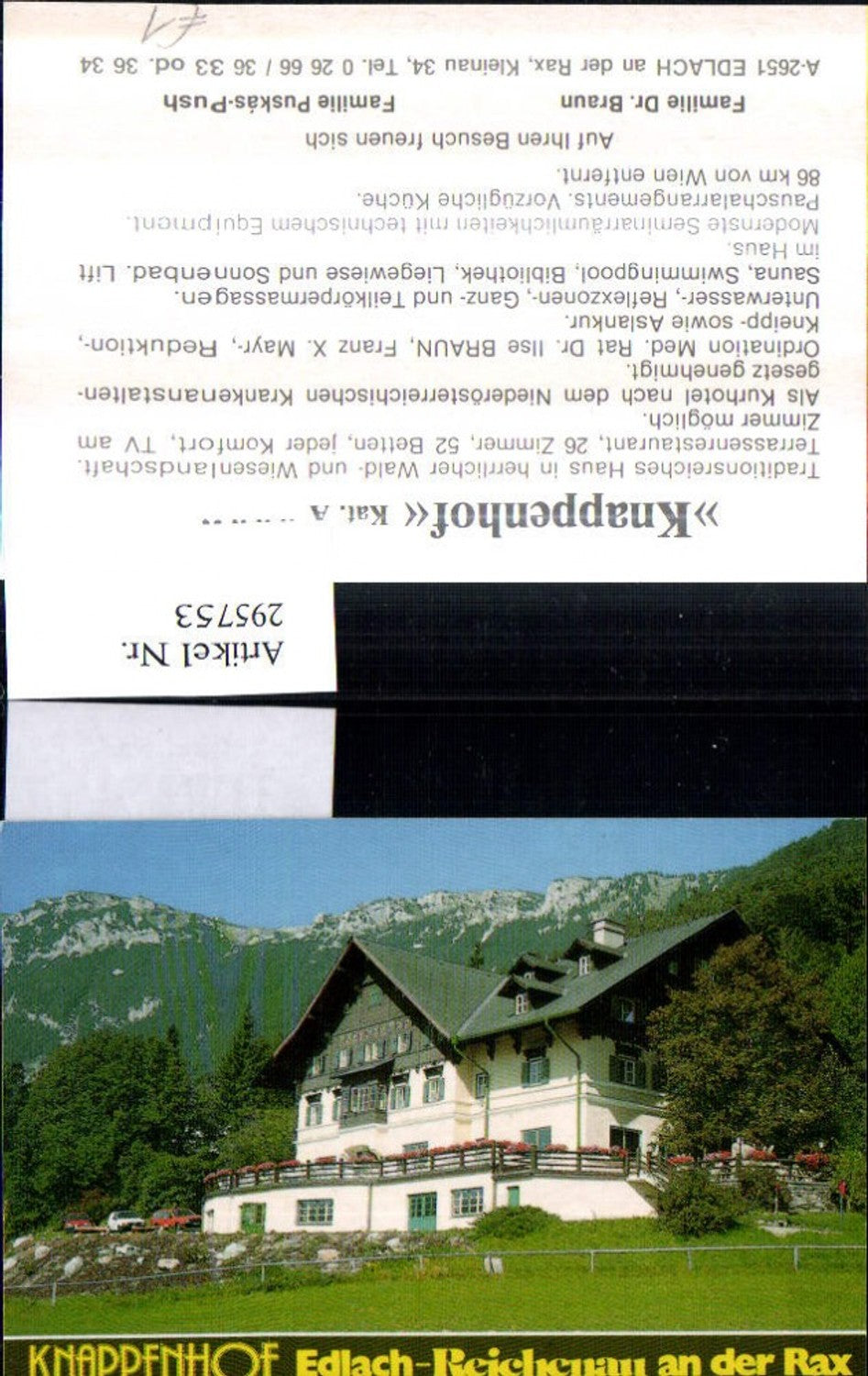 295753,Minikarte Alpenhotel Knappenhof b. Edlach Reichenau an d. Rax Bergkulisse