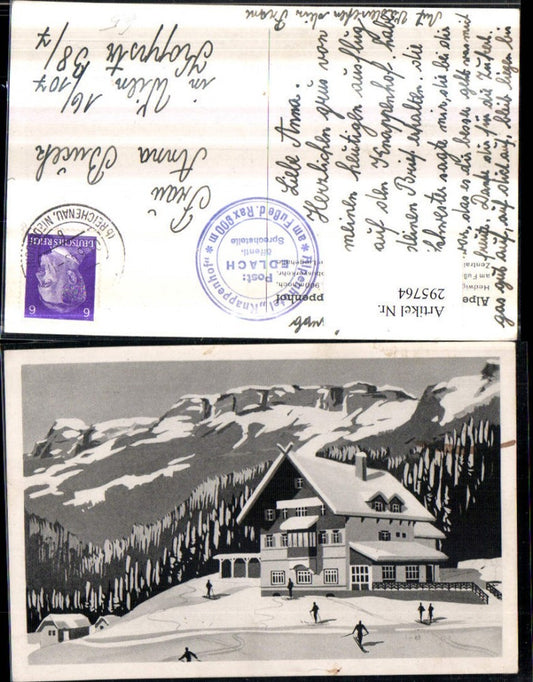295764,Künstler AK Alpenhotel u. Pension Knappenhof b. Edlach Bergkulisse Winterbild