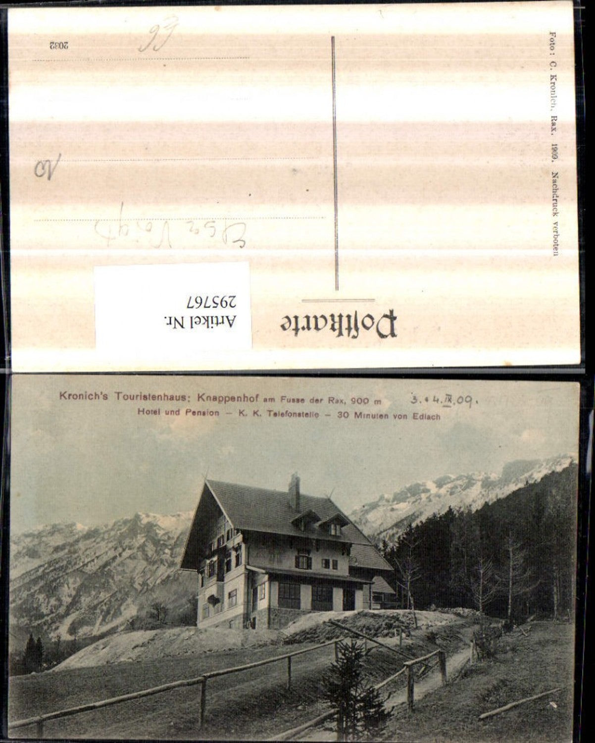 295767,Hotel u. Pension Knappenhof an d. Rax b. Edlach Bergkulisse