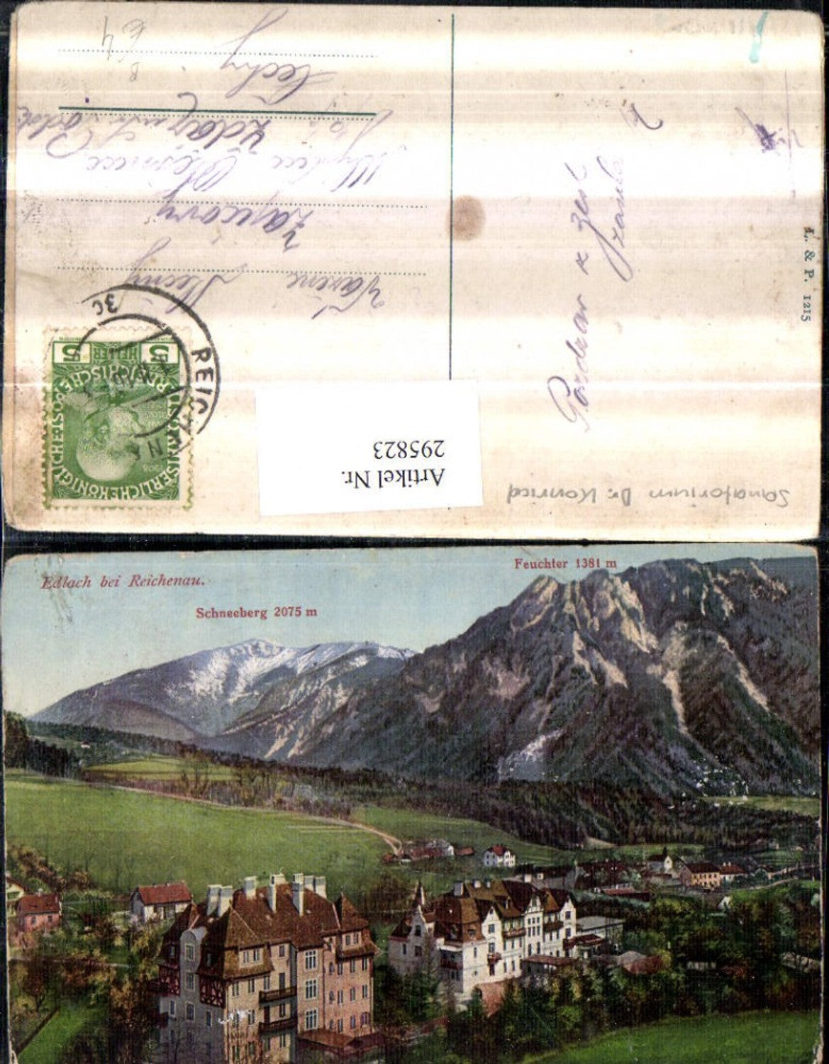 295823,Edlach b. Reichenau an d. Rax Teilansicht m. Schneeberg u. Feuchter Bergkulisse