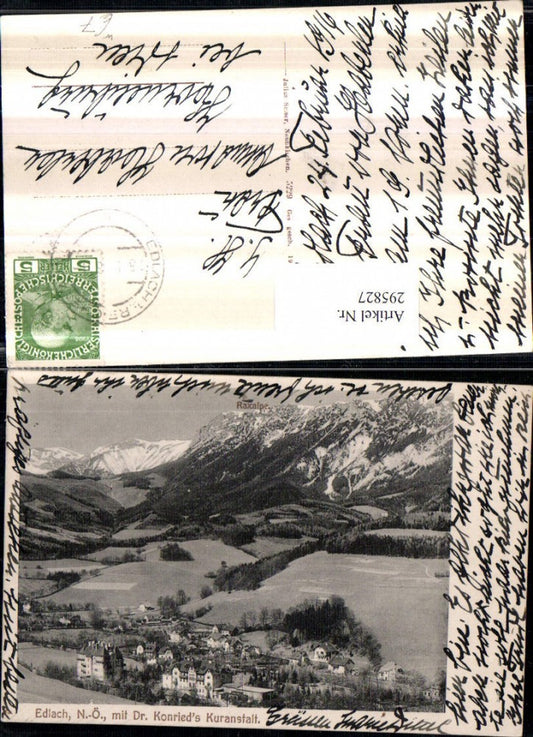 295827,Edlach an d. Rax Totale m. Dr. Konrieds Kuranstalt geg. Raxalpe Bergkulisse