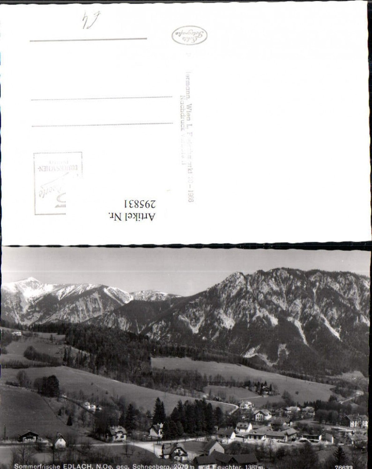295831,Edlach an d. Rax Totale geg. Schneeberg u. Feuchter Bergkulisse