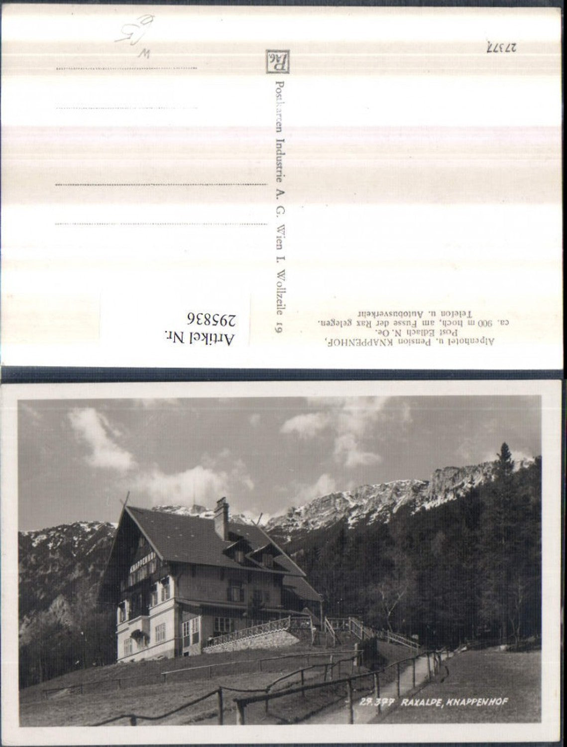 295836,Alpenhotel u. Pension Knappenhof b. Edlach an d. Rax Bergkulisse