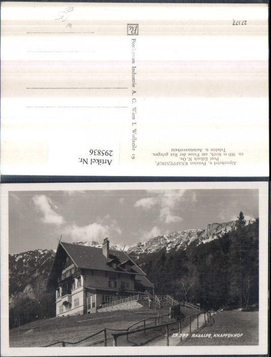 295836,Alpenhotel u. Pension Knappenhof b. Edlach an d. Rax Bergkulisse