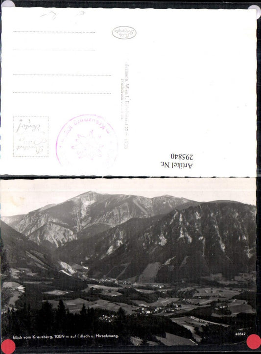 295840,Blick vom Kreuzberg auf Edlach u. Hirschwang Totale Bergkulisse