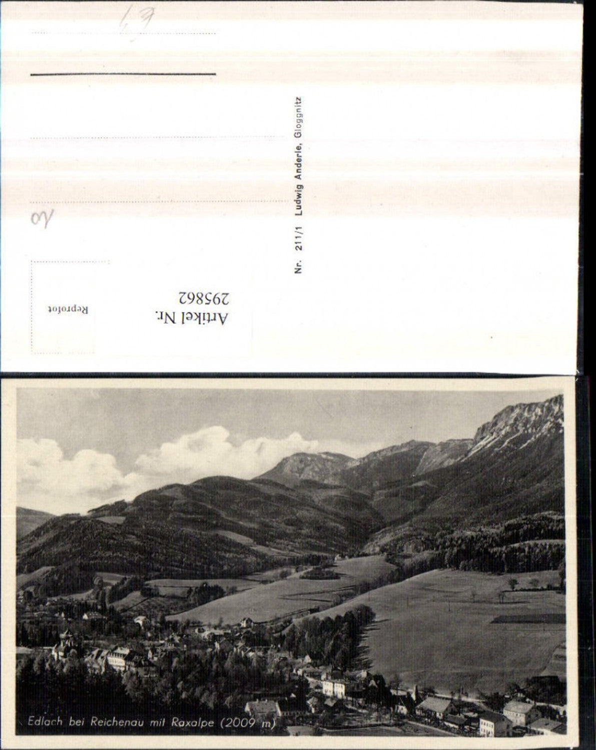 295862,Edlach b. Reichenau Totale m. Raxalpe Bergkulisse