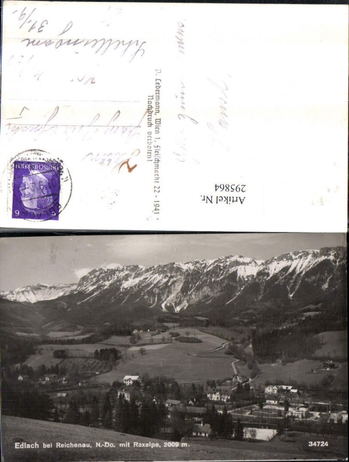 295864,Edlach b. Reichenau Totale m. Raxalpe Bergkulisse