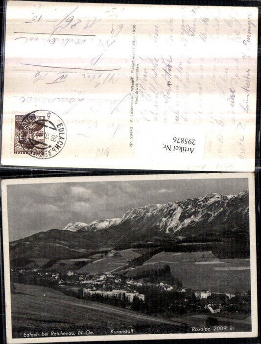 295876,Edlach b. Reichenau Totale m. Kuranstalt geg. Raxalpe Bergkulisse