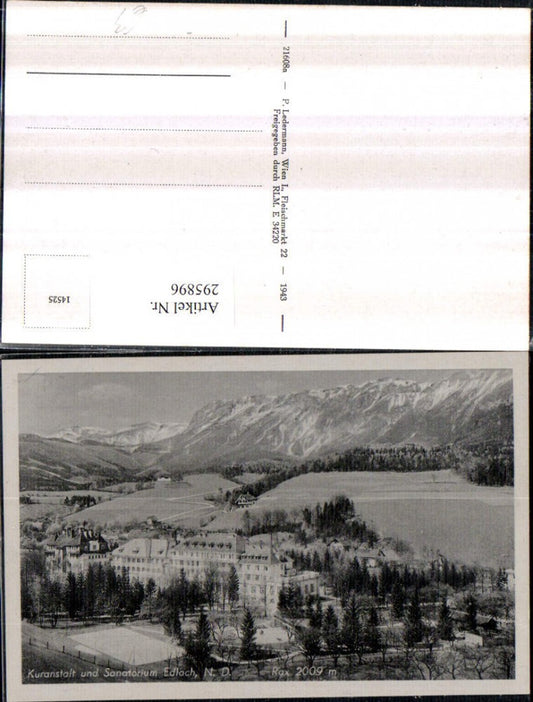 295896,Edlach Kuranstalt u. Sanatorium geg. Rax Bergkulisse