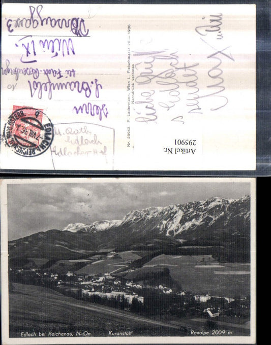 295901,Edlach b. Reichenau Totale m. Kuranstalt geg. Raxalpe Bergkulisse