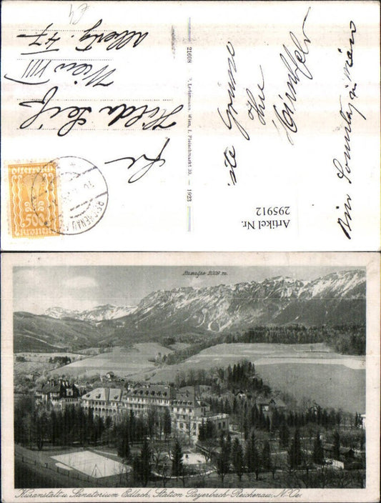 295912,Edlach Kuranstalt u. Sanatorium geg. Raxalpe Bergkulisse