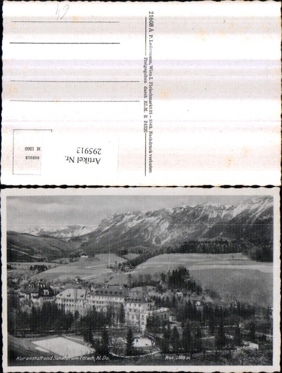 295913,Edlach Kuranstalt u. Sanatorium geg. Rax Bergkulisse