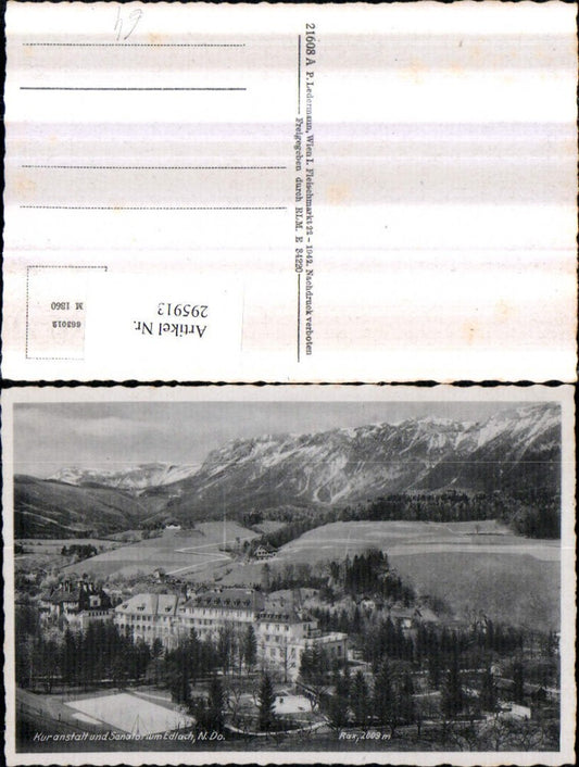 295913,Edlach Kuranstalt u. Sanatorium geg. Rax Bergkulisse