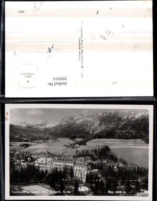 295914,Edlach Kuranstalt u. Sanatorium geg. Rax Bergkulisse