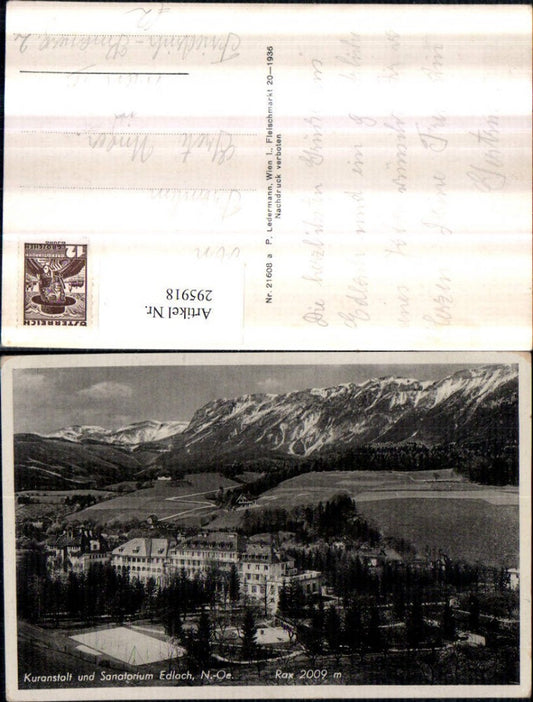 295918,Edlach Kuranstalt u. Sanatorium geg. Rax Bergkulisse