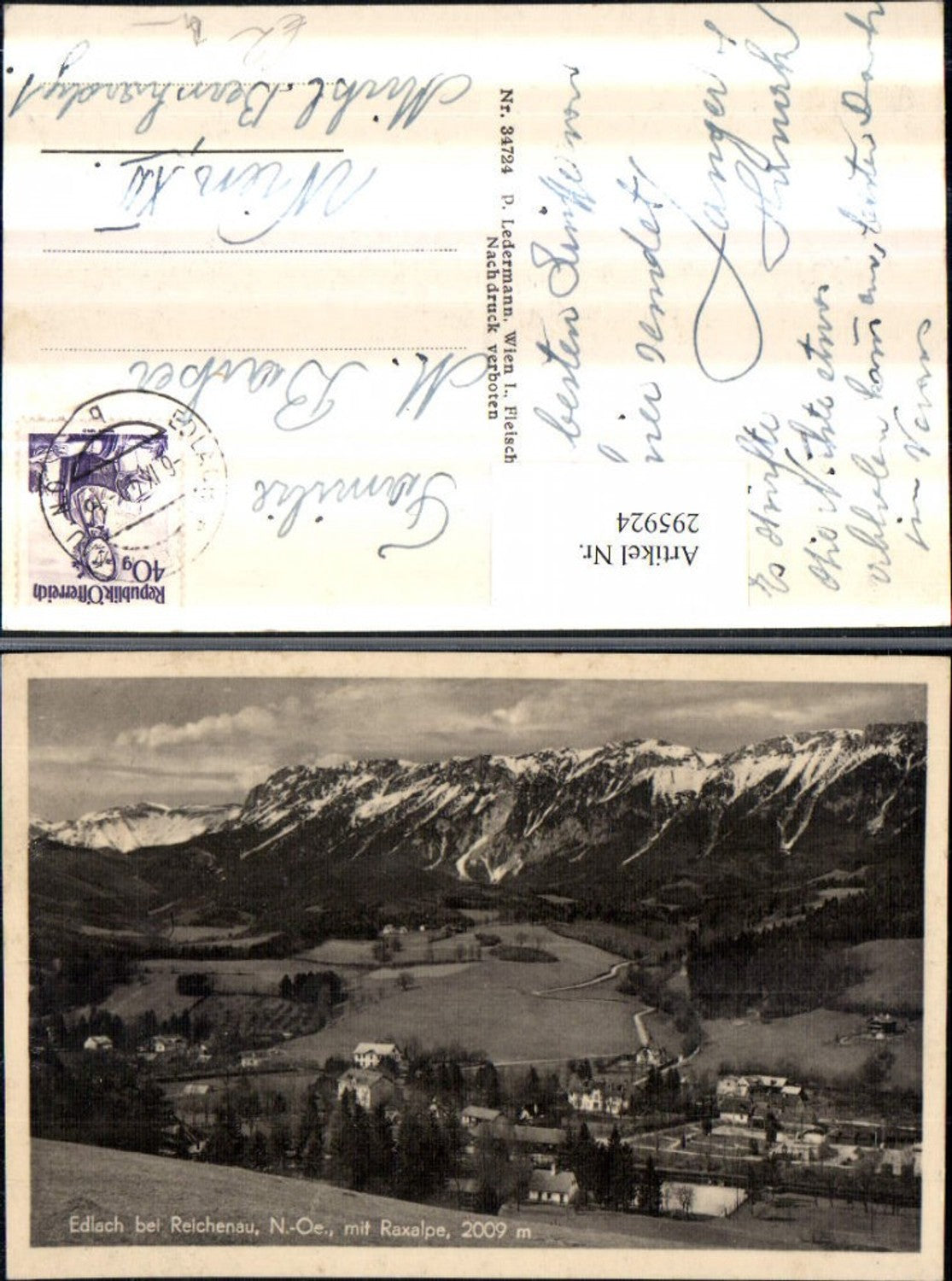 295924,Edlach b. Reichenau Totale m. Raxalpe Bergkulisse