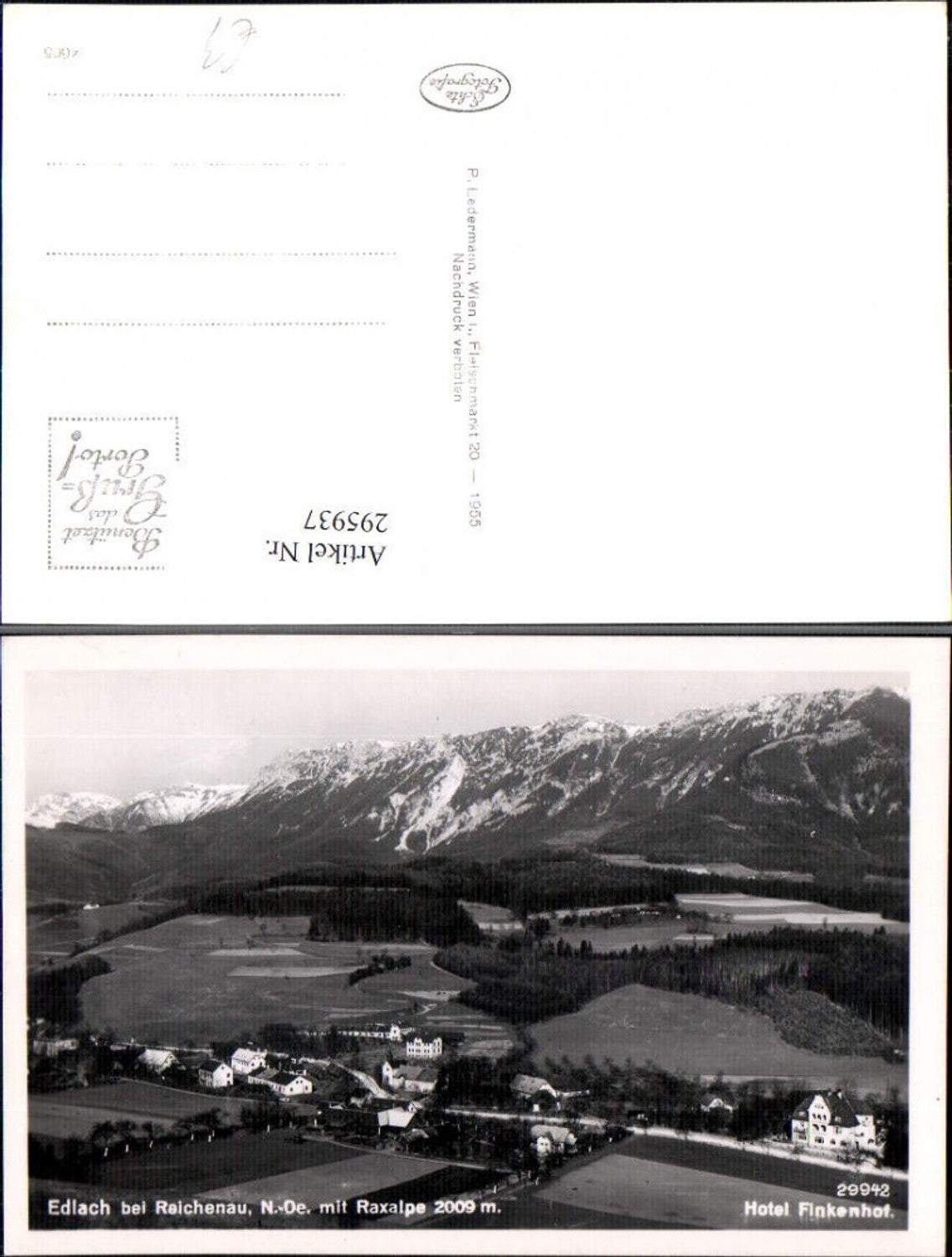 295937,Edlach b. Reichenau Totale m. Hotel Finkenhof geg. Raxalpe Bergkulisse
