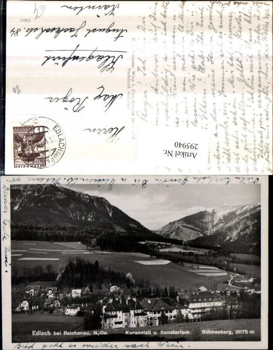 295940,Edlach b. Reichenau Kuranstalt u. Sanatorium geg. Schneeberg Bergkulisse
