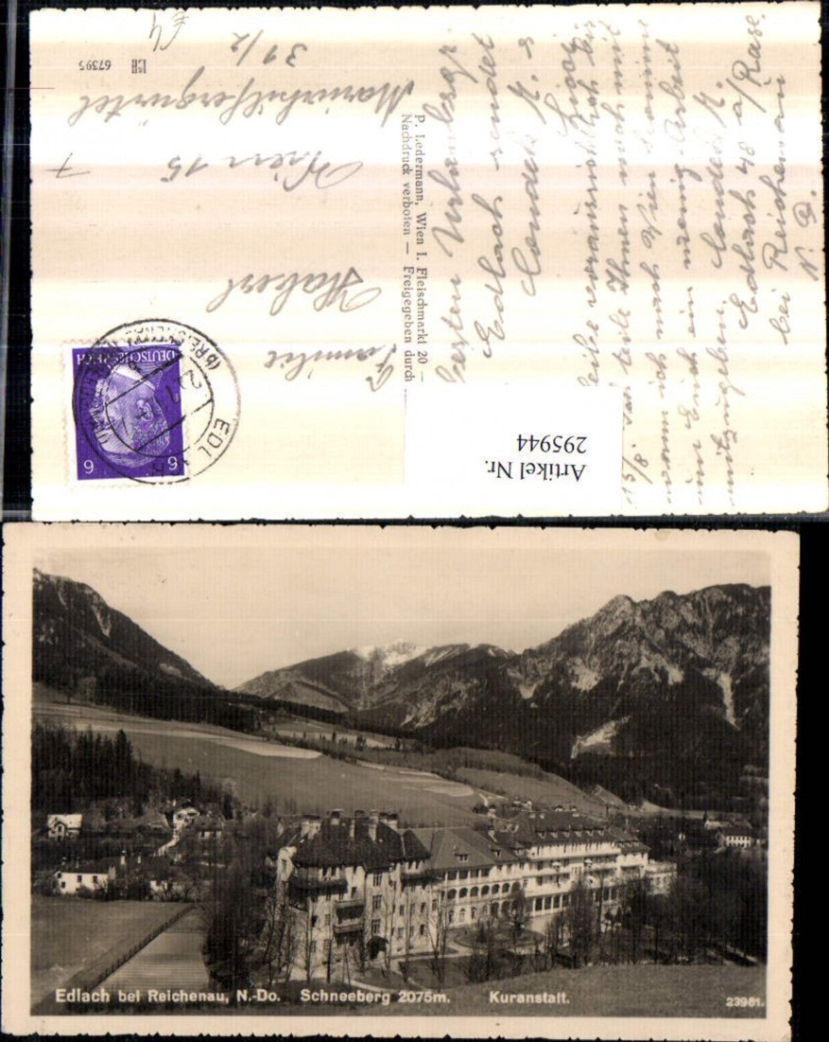 295944,Edlach b. Reichenau Kuranstalt geg. Schneeberg Bergkulisse