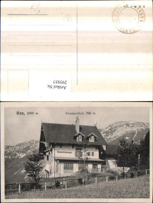 295957,Alpenhotel Knappenhof b. Edlach an d. Rax Bergkulisse pub Brüder Kohn B.K.W.I. 3136