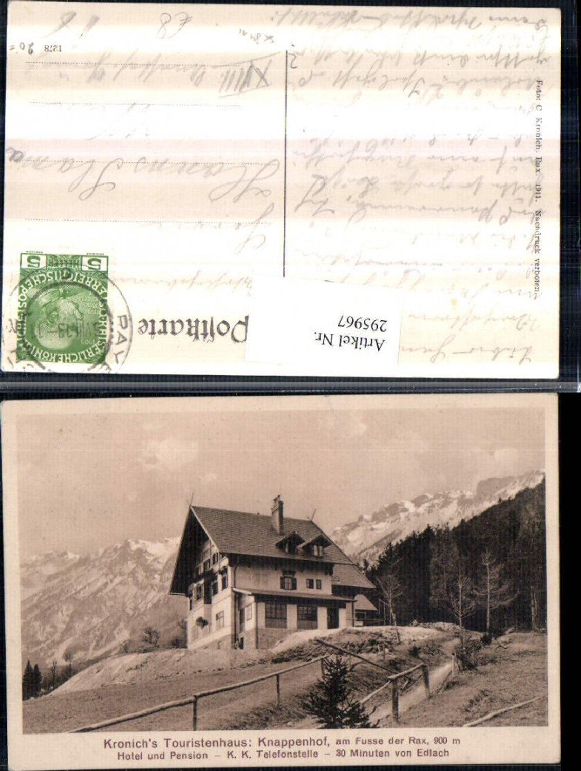 295967,Hotel u. Pension Knappenhof b. Edlach an d. Rax Bergkulisse