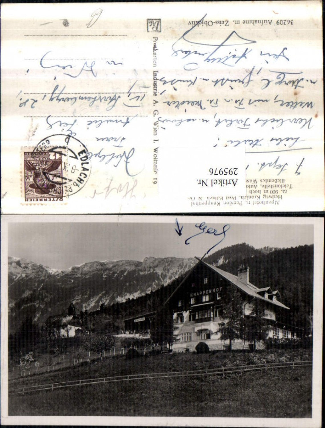 295976,Alpenhotel u. Pension Knappenhof b. Edlach an d. Rax Bergkulisse