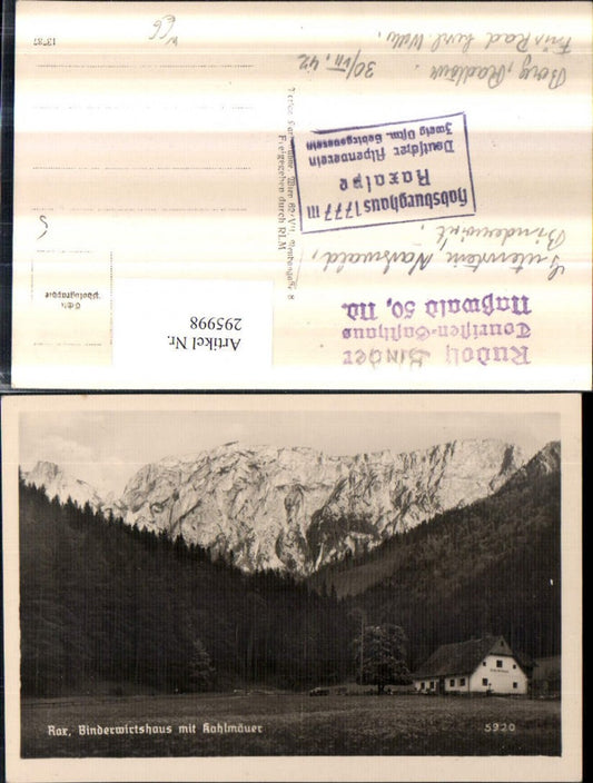 295998,Rax Binder-Wirtshaus m. Kahlmäuer Bergkulisse b. Naßwald Schwarzau