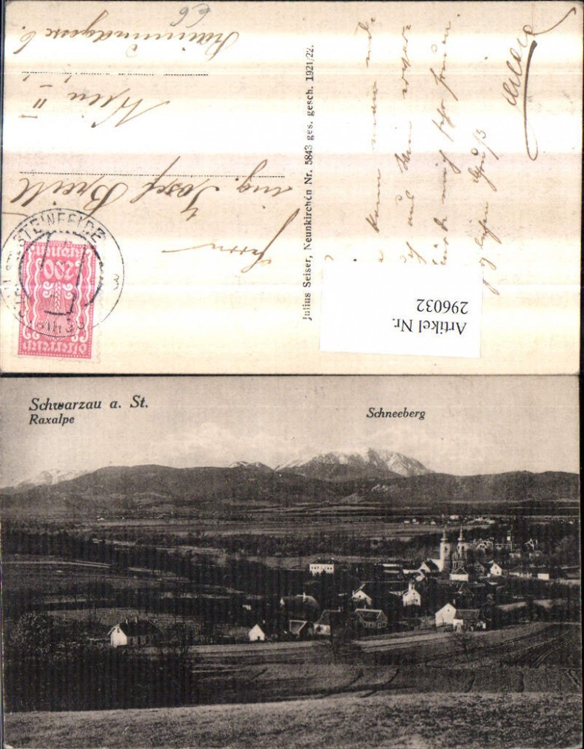 296032,Schwarzau am Steinfeld Totale m. Raxalpe u. Schneeberg Bergkulisse