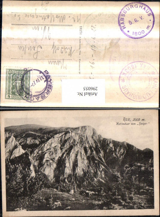 296055,Rax Kahlmäuer vom Steiger Bergkulisse b. Naßwald Schwarzau