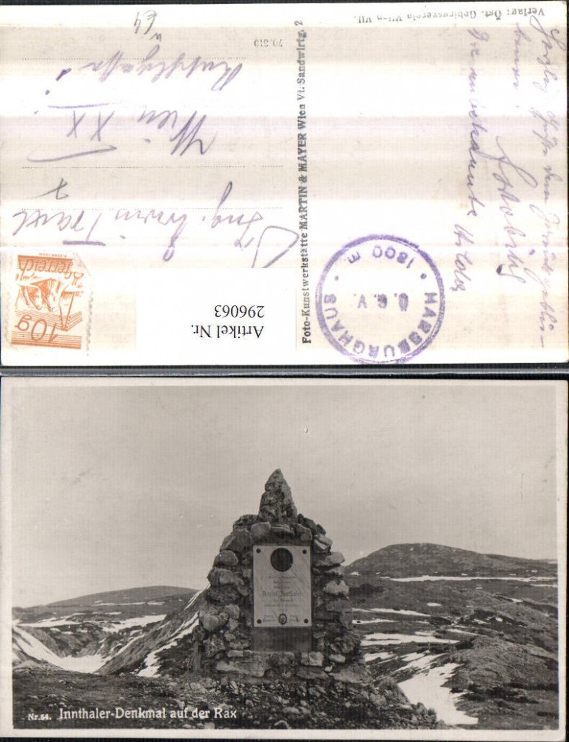 296063,Daniel Innthaler-Denkmal auf der Rax Bergkulisse b. Reichenau Prein