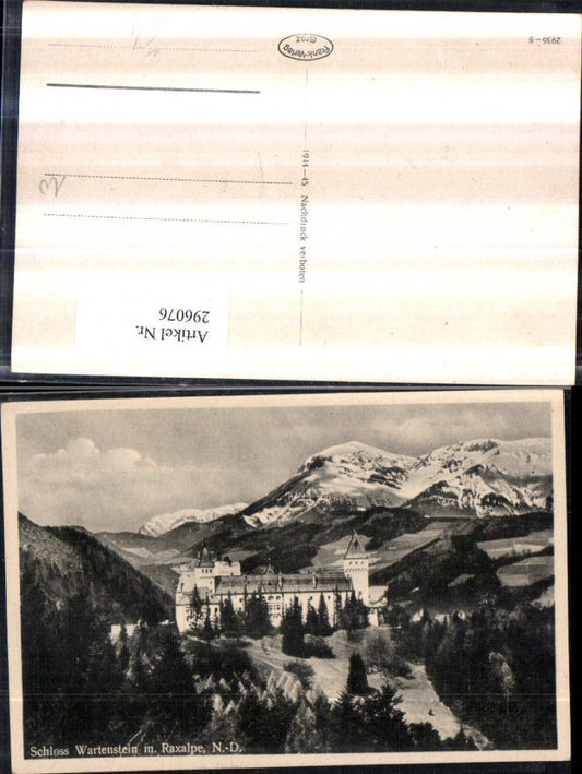 296076,Schloss Wartenstein b. Raach am Hochgebirge m. Raxalpe Bergkulisse