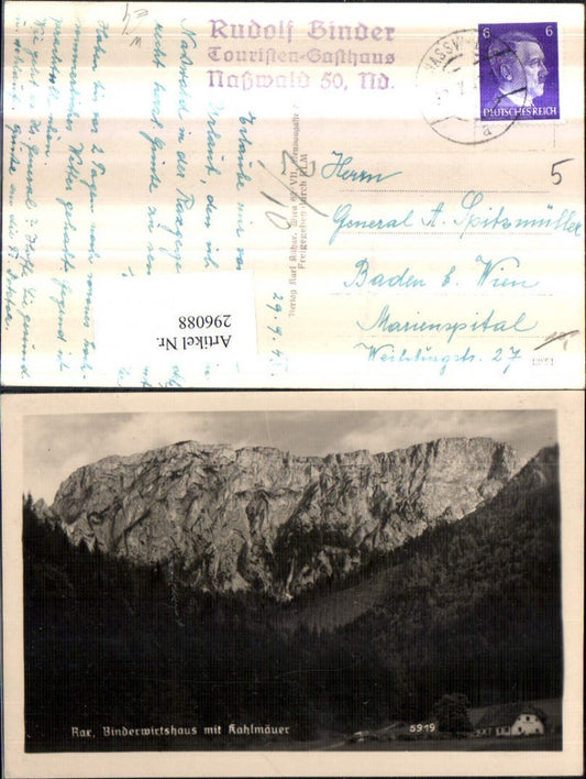 296088,Rax Binder-Wirtshaus m. Kahlmäuer Bergkulisse b. Naßwald Schwarzau