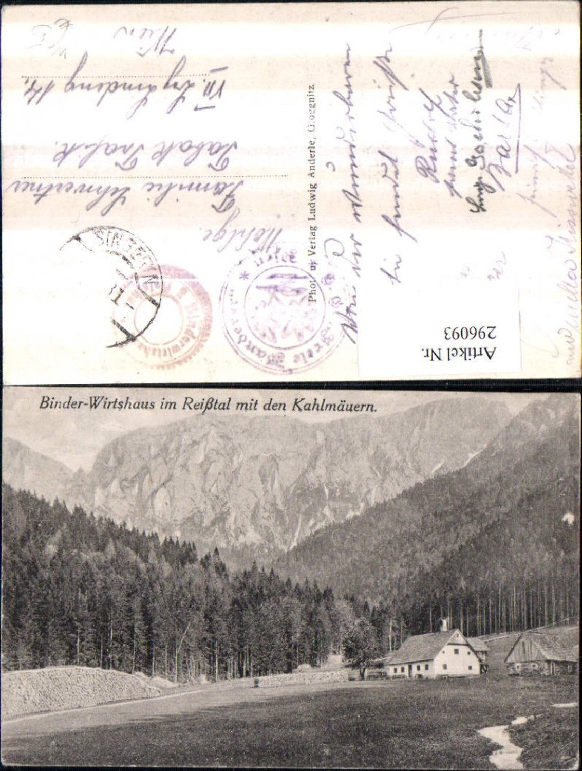 296093,Binder-Wirtshaus im Reißtal m. d. Kahlmäuern Bergkulisse b. Naßwald Schwarzau
