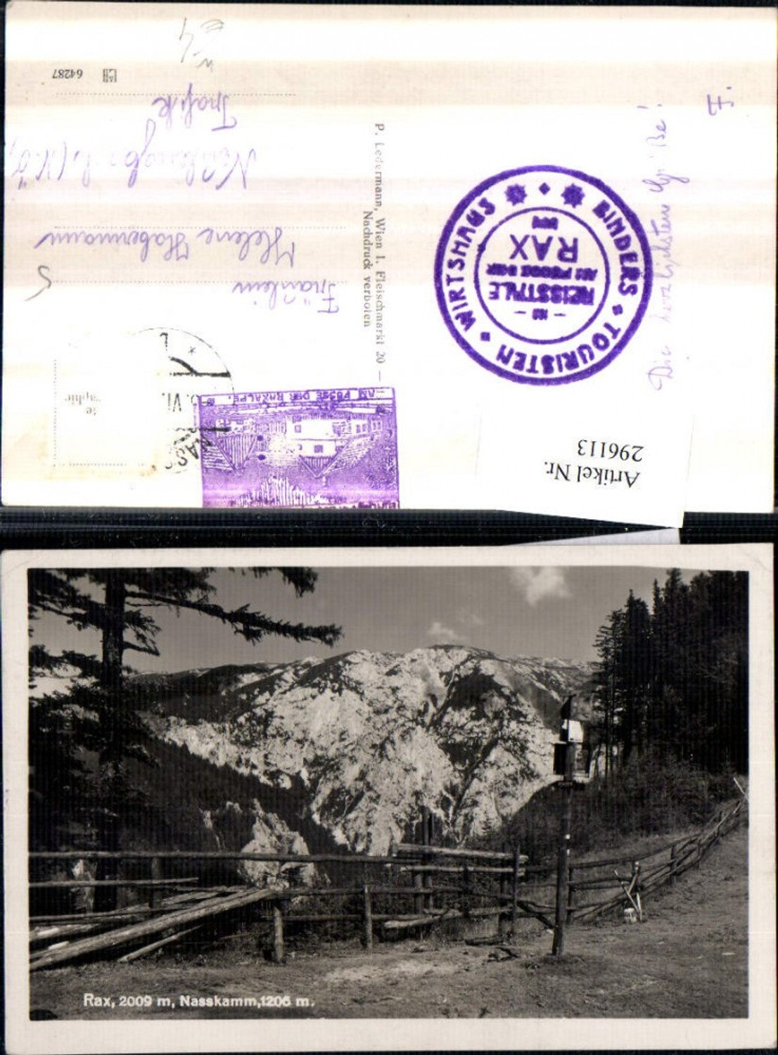 296113,Rax Nass-Kamm Bergkulisse b. Naßwald Schwarzau Wegweiser