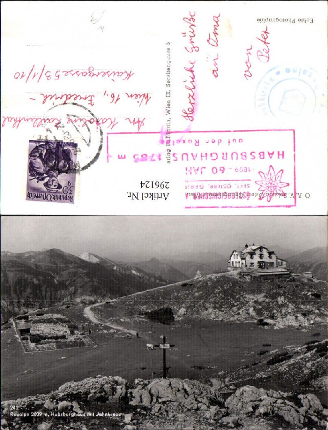 296124,Rax Habsburghaus Berghütte m. Jahnkreuz Bergkulisse b. Naßwald Schwarzau
