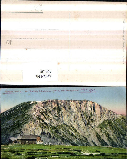 296138,Raxalpe Karl Ludwig Schutzhaus Berghütte m. Predigtstuhl Bergkulisse b. Reichenau