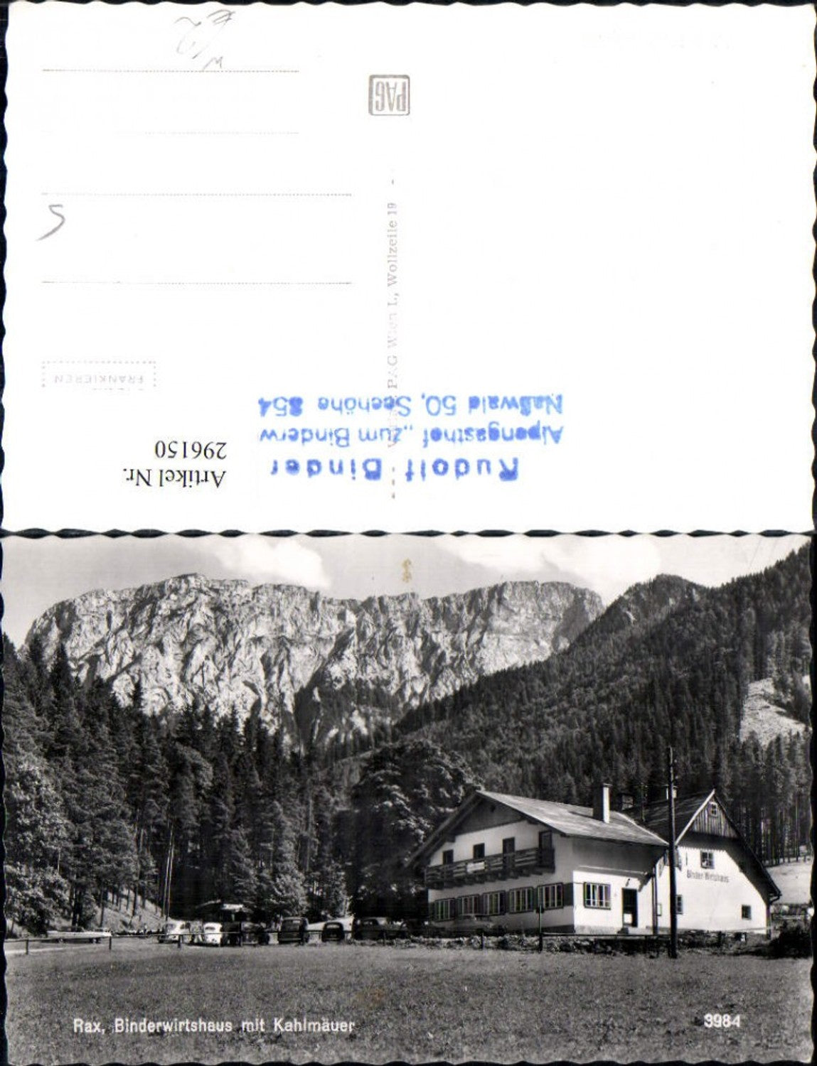296150,Rax Binder-Wirtshaus m. Kahlmäuer Bergkulisse b. Naßwald Schwarzau