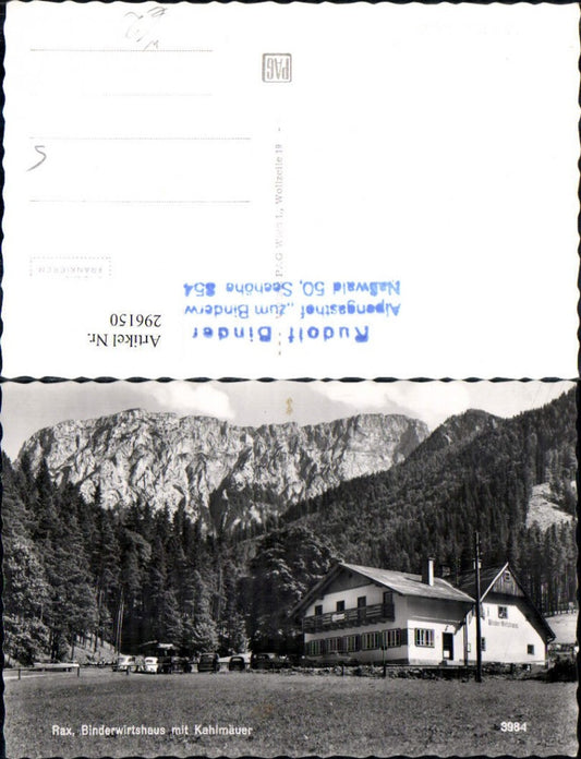 296150,Rax Binder-Wirtshaus m. Kahlmäuer Bergkulisse b. Naßwald Schwarzau