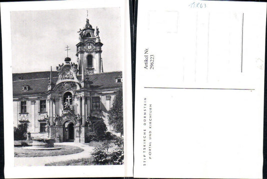 296223,Dürnstein in d. Wachau Stiftskirche Portal u. Kirchenturm Brunnen