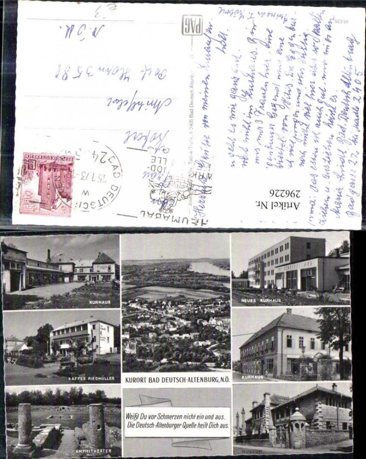 296226,Bad Deutsch-Altenburg Totale Kurhaus Amphitheater Museum Mehrbildkarte Spruch