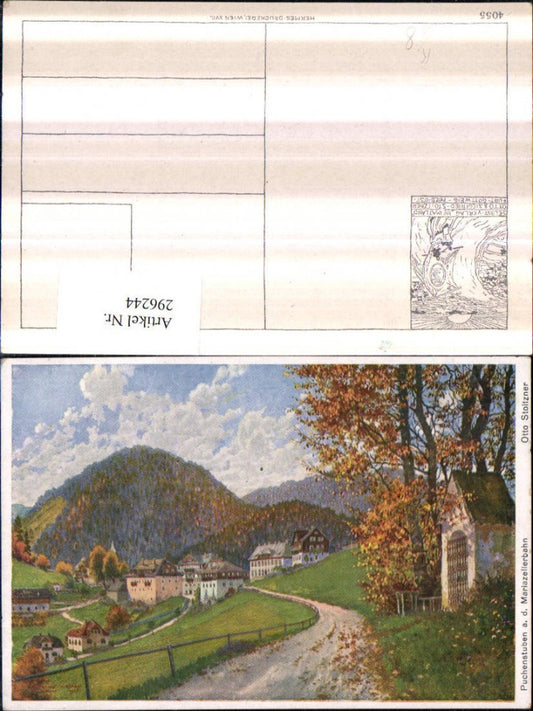 296244,Künstler AK Otto Stoitzner Puchenstuben an d. Mariazellerbahn Totale Kapelle