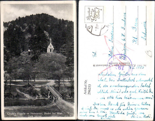296253,Baden b. Wien Cholera Kapelle im Helenental Brücke