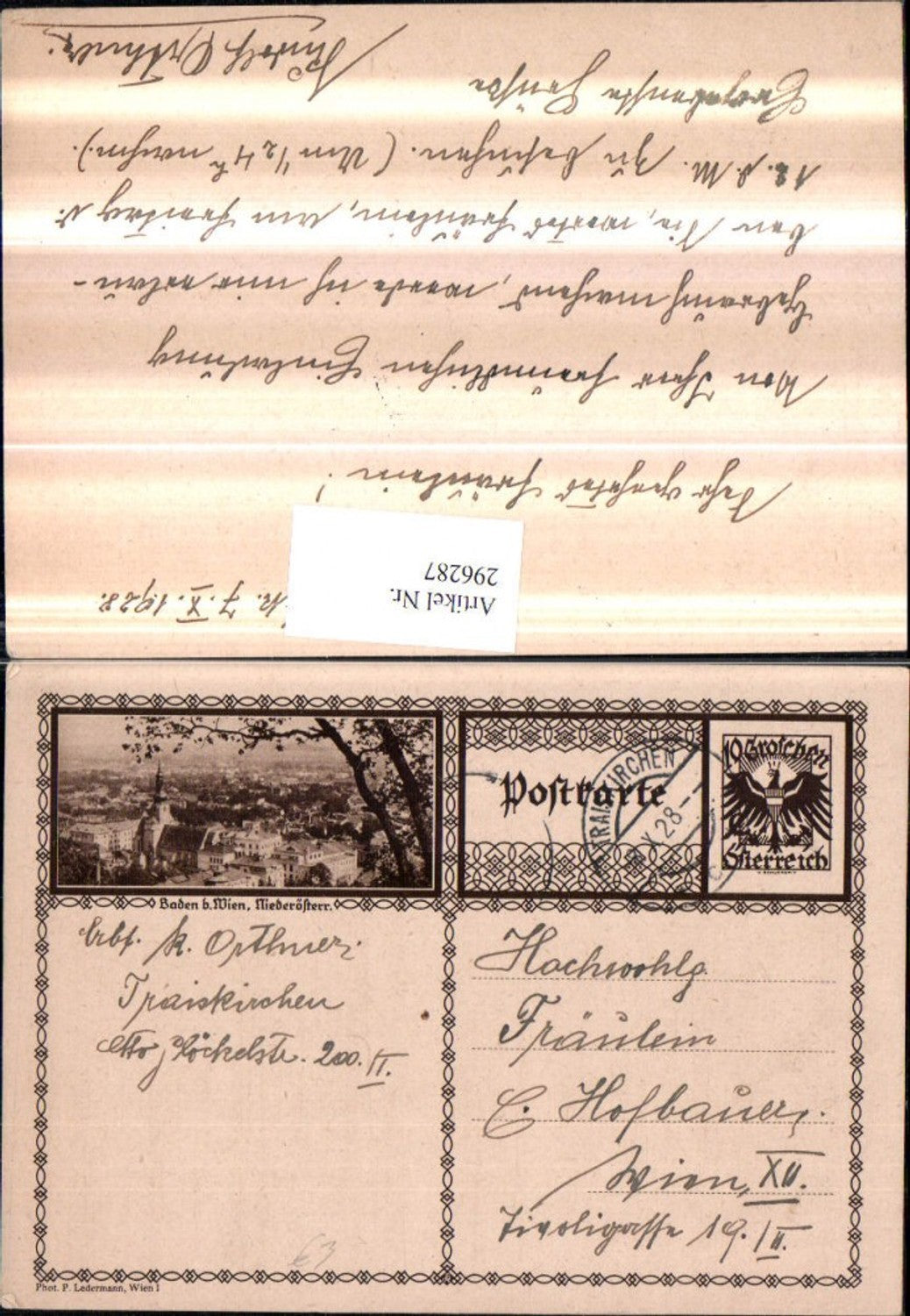 296287,Ganzsache Baden b. Wien Totale