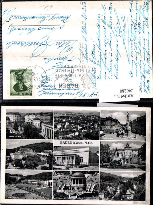 296288,Baden b. Wien Totale Hauptplatz Kurhaus Casino Strandbad Helenental Mehrbildkarte