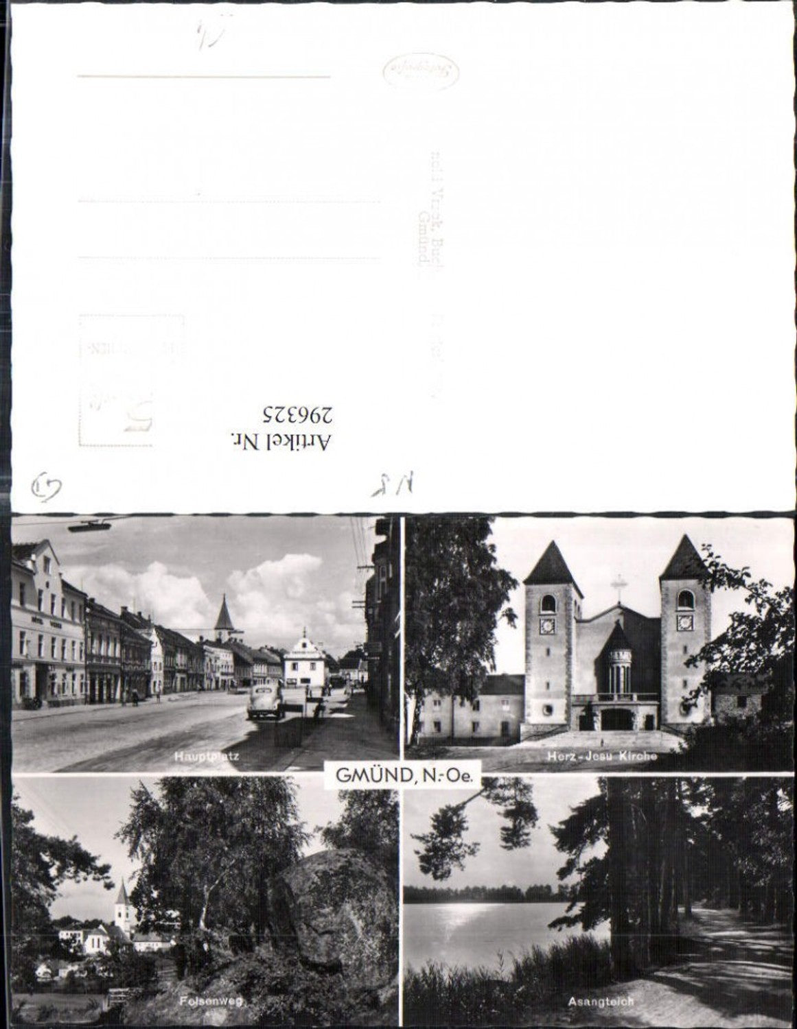 296325,Gmünd Hauptplatz Herz-Jesu-Kirche Felsenweg Asangteich Mehrbildkarte