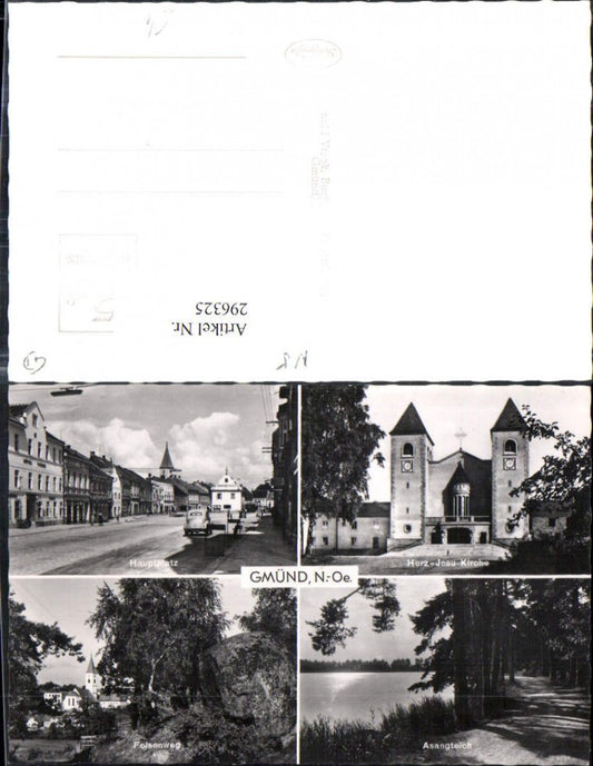 296325,Gmünd Hauptplatz Herz-Jesu-Kirche Felsenweg Asangteich Mehrbildkarte