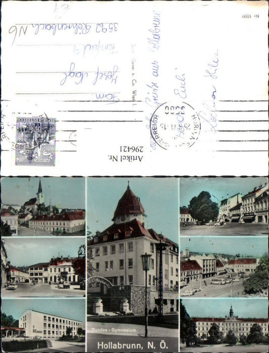 296421,Hollabrunn Kirche Gymnasium Straßenansicht Gebäude Mehrbildkarte