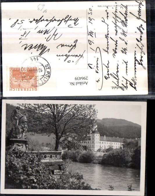 296439,Lilienfeld Stift m. Johannes Denkmal Motiv Bahnpost Zug 144